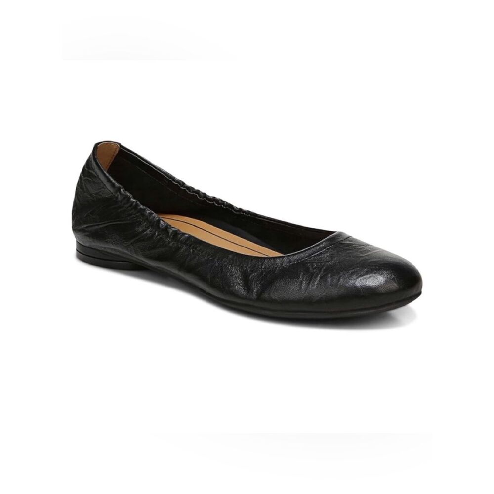 Vionic ALEXA Black Nappa Soft Leather Elastic Stretch Side Classic Ballet Flats